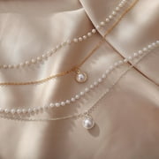 Jiaroswwei Pearl Necklace Double-layer Simple Alloy Female Clavicle Chain for Party
